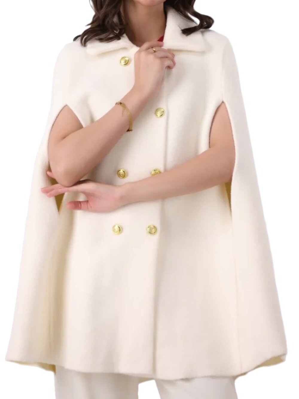 Women's Poncho Double-Breast Flowy Thick Wool Blend Cape Cloak Coat